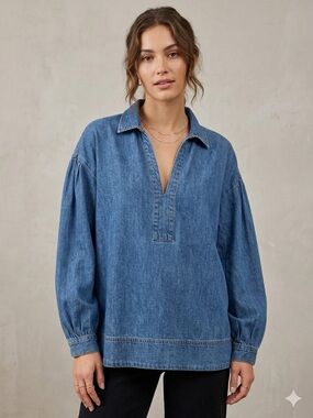 Banana Republic Denim V Neck Shirt - Blue with oversized sleeves